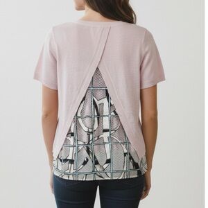Sachin + Babi Pink Linen Short Sleeve Sweater w/ Mesh Patterned Back Size XS